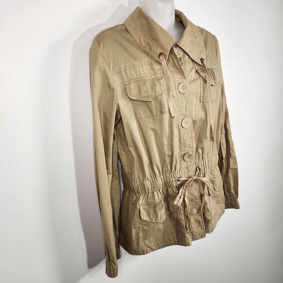 Caribbean Joe Women Safari Jacket Khaki Cotton Utility Button Tie Waist Pocket S - Picture 4 of 9